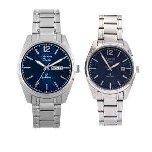 Alexandre Christie AC 1012 Silver Blue Leather Couple